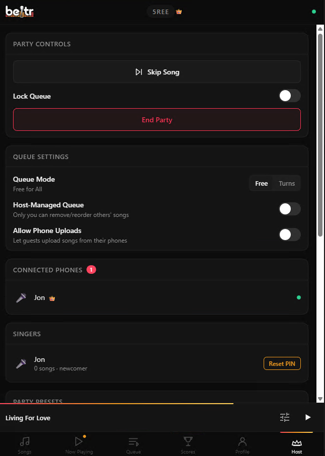 Beltr remote &mdash; host controls and settings from your phone