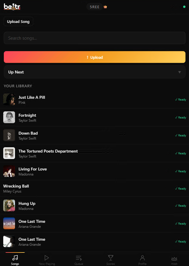 Beltr remote &mdash; browse and queue songs from your phone