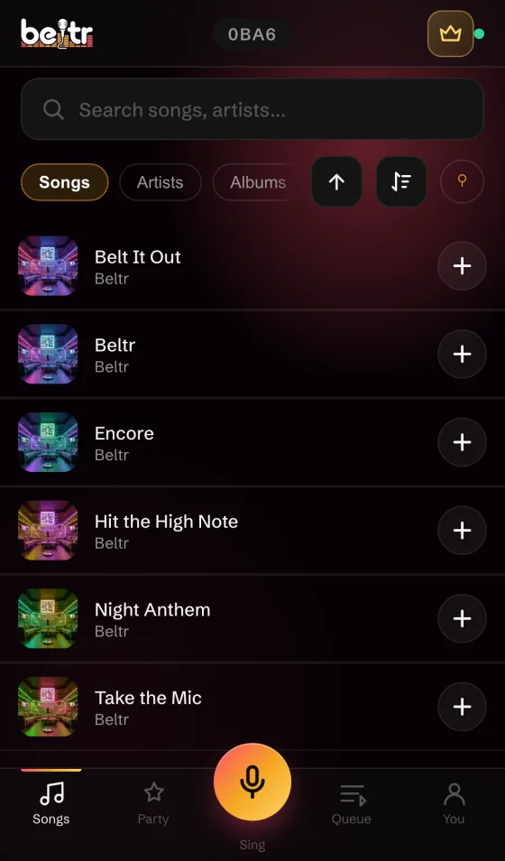 Beltr phone remote — browsing and queueing songs